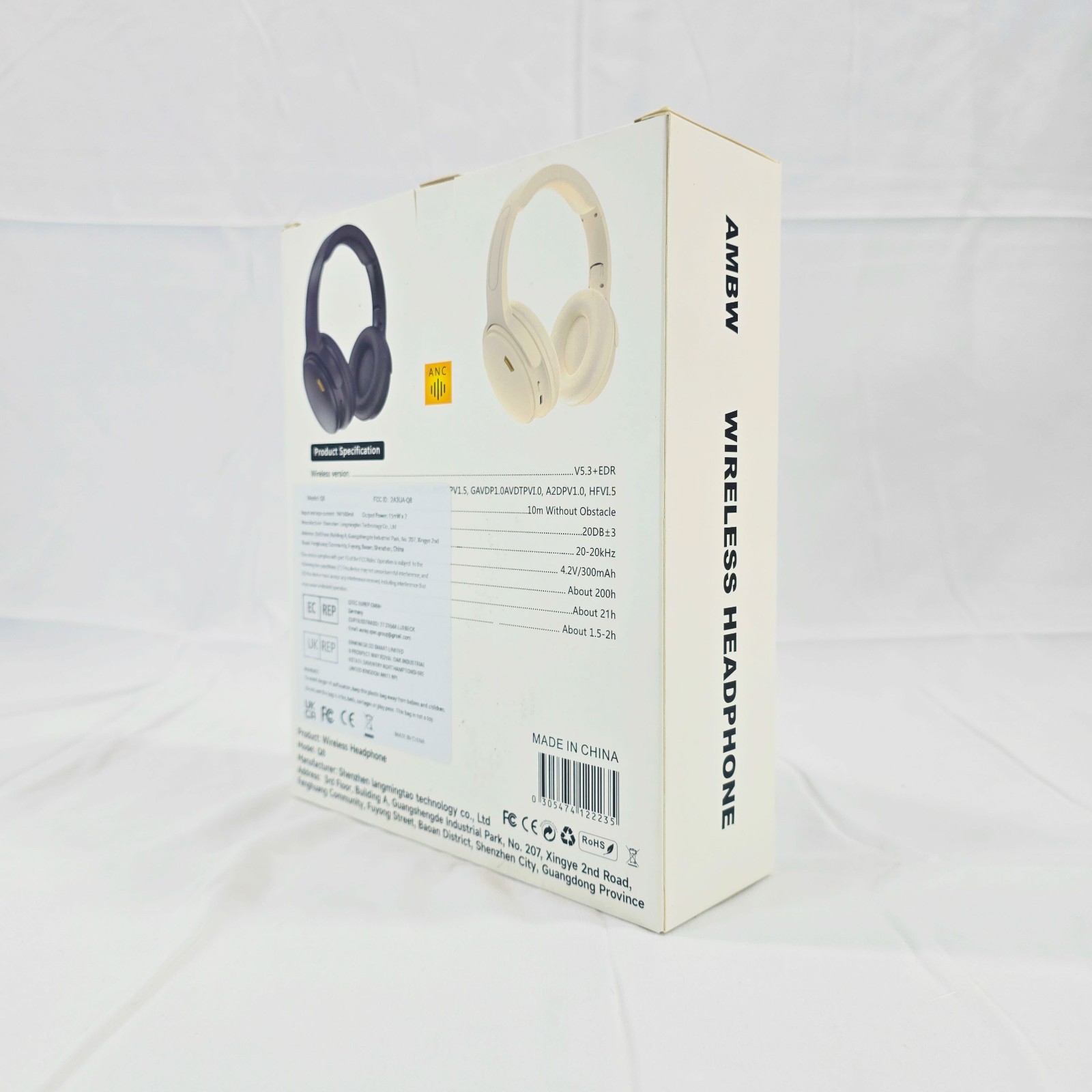 Wireless ANC Bluetooth Headphones Over Ear Noise Cancelling Headset AMBW Black