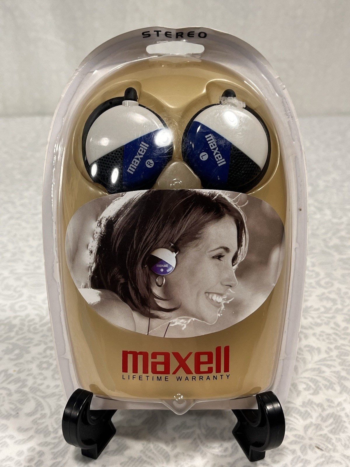 Maxell EC-150 Earclip Headphones Blue White Stereo 3.5mm 32ohms 3Ft Cord