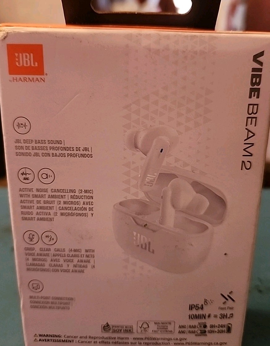 JBL Vibe Beam True Wireless In-Ear Headphones – White (JBLVBEAMWHTAM)