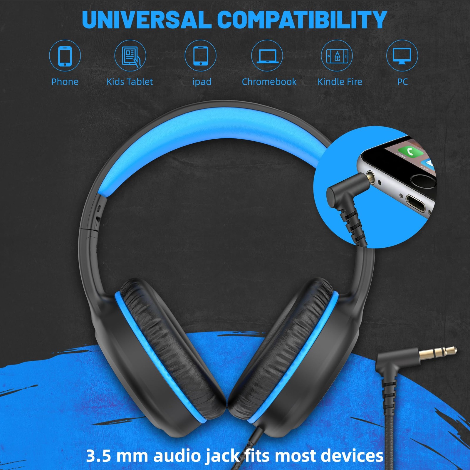 2 PCS Wired Kids Headphones On Ear Youth School Airplane Travel Green Blue