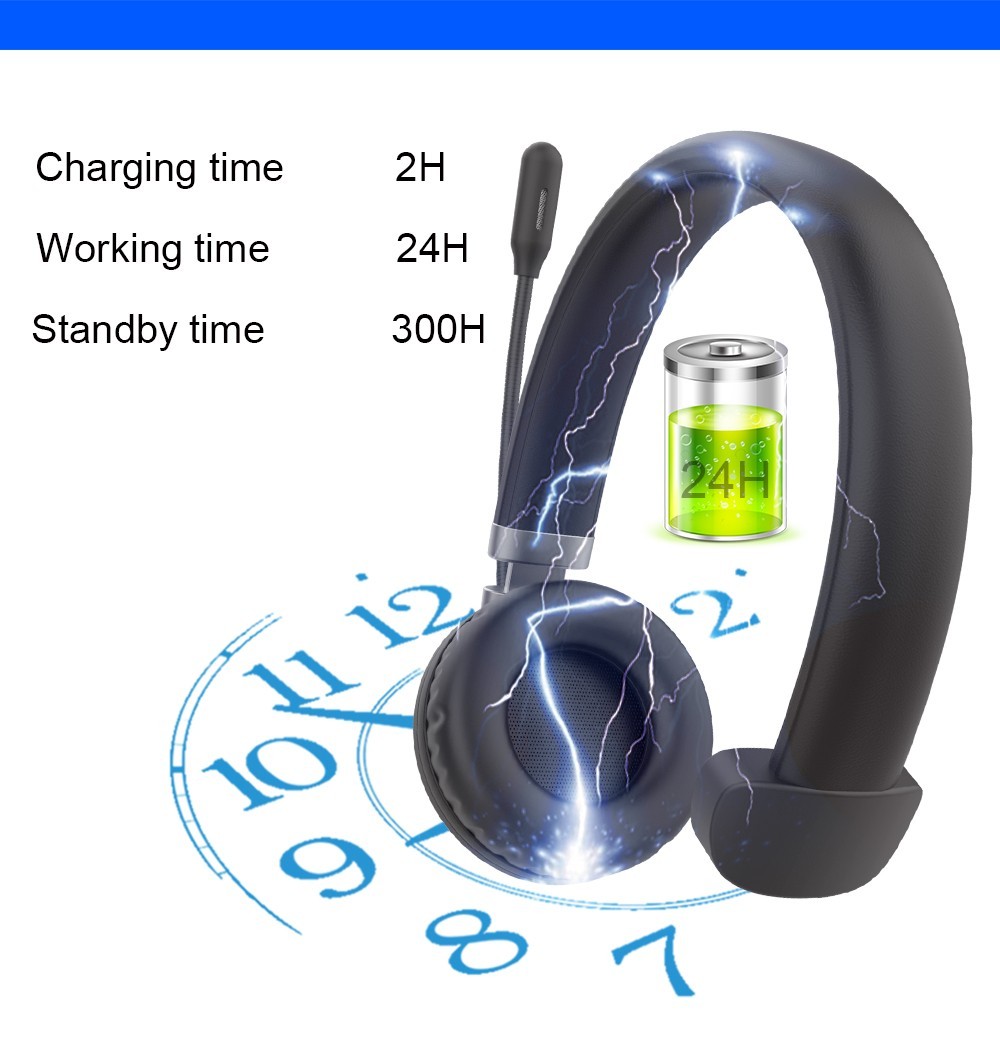 Wireless Bluetooth Headset Noise Canceling Headphones Over Head Boom with Mic