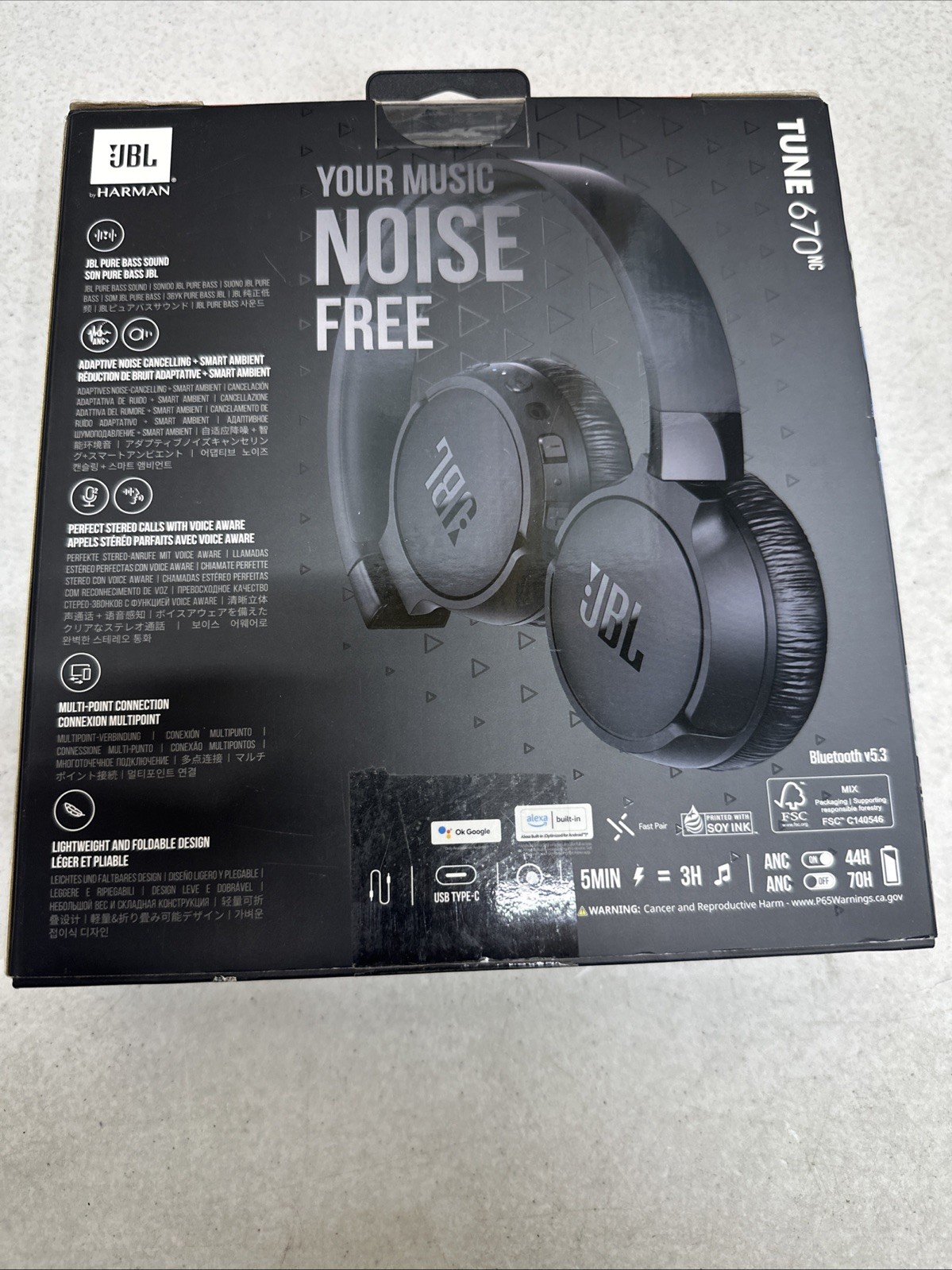 JBL Tune 670 Wireless Noise Canceling Headphones Black JBLT670NCBLKAM