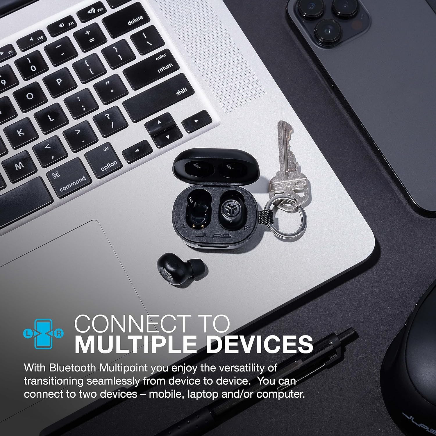 Jbuds Mini True Wireless Bluetooth Earbuds + Charging Case, Charcoal Black, IP55