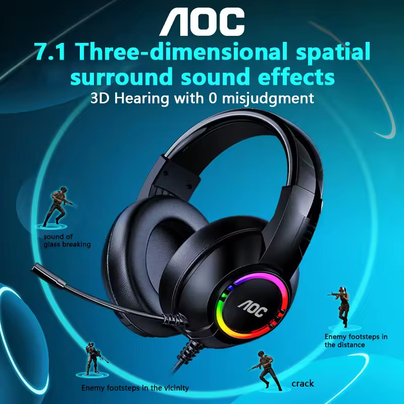 AOC USB Gaming Headset Compatible with PS5/4 Nintendo Switch Noise Canceling Mic