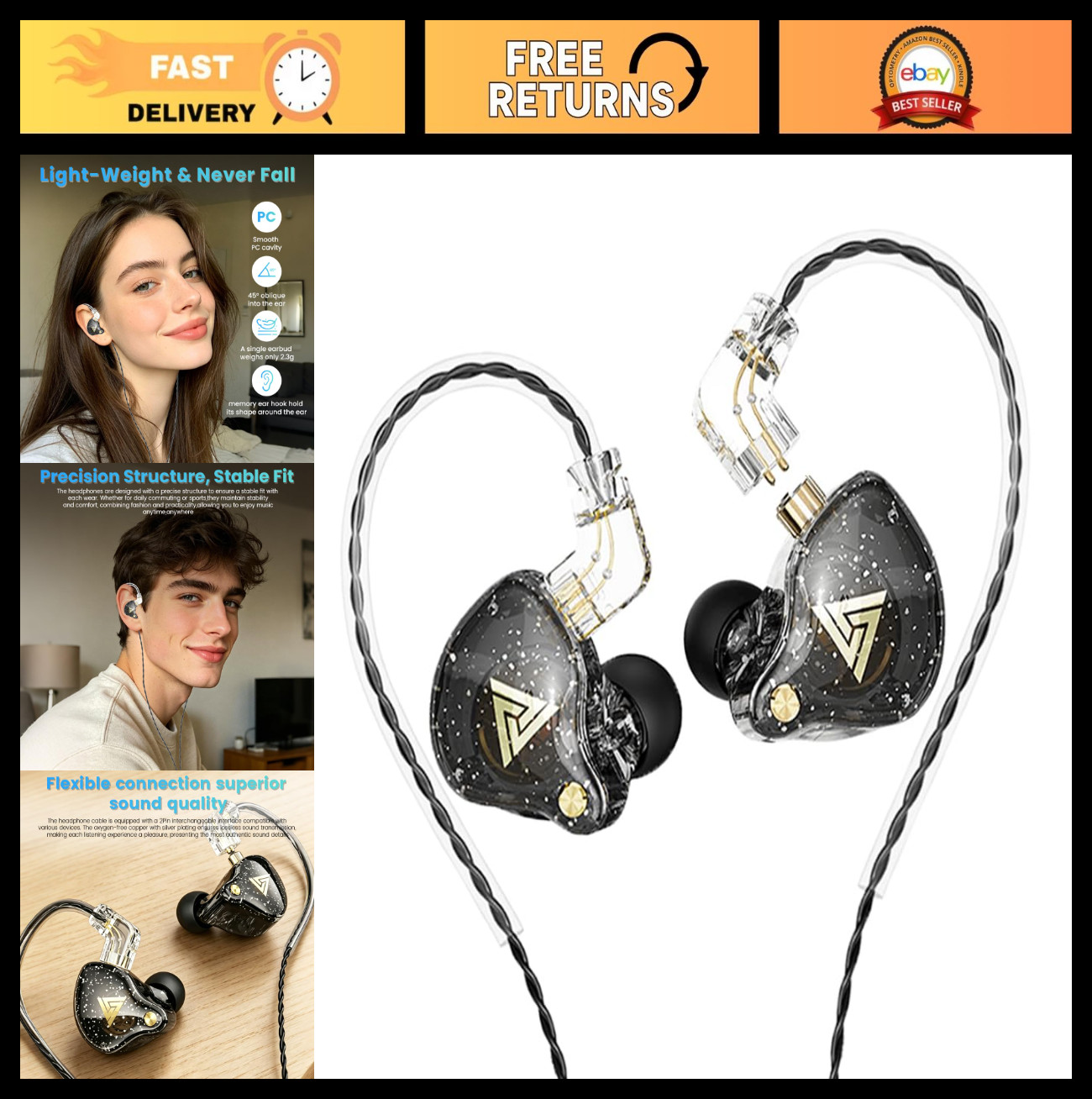Wired Gaming Earbuds with Deep Bass, HiFi Sound, 10mm Dynamic Driver, IEM for Mu