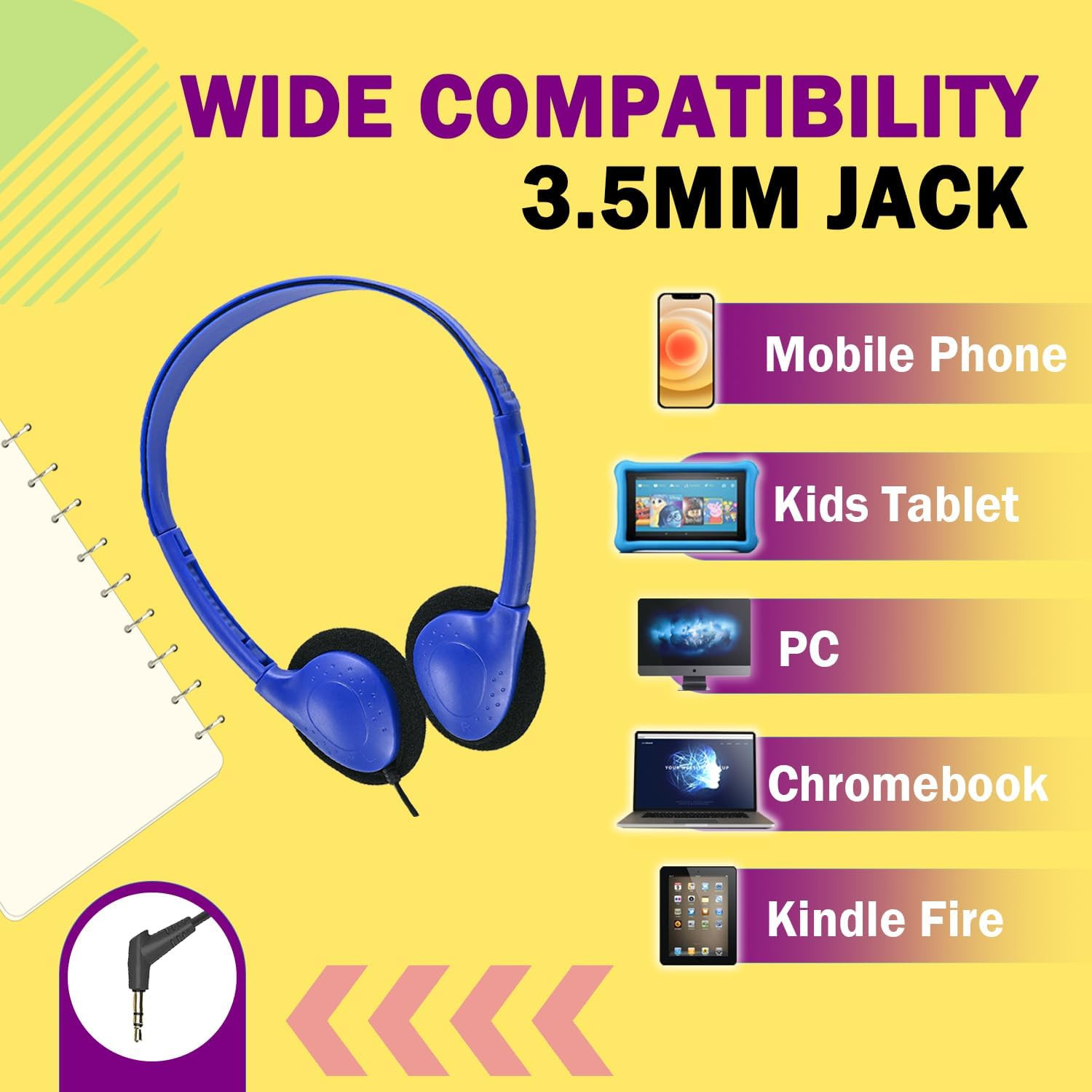 Classroom Headphones Bulk 100 Pack Class Set for School Students Kids and Adult