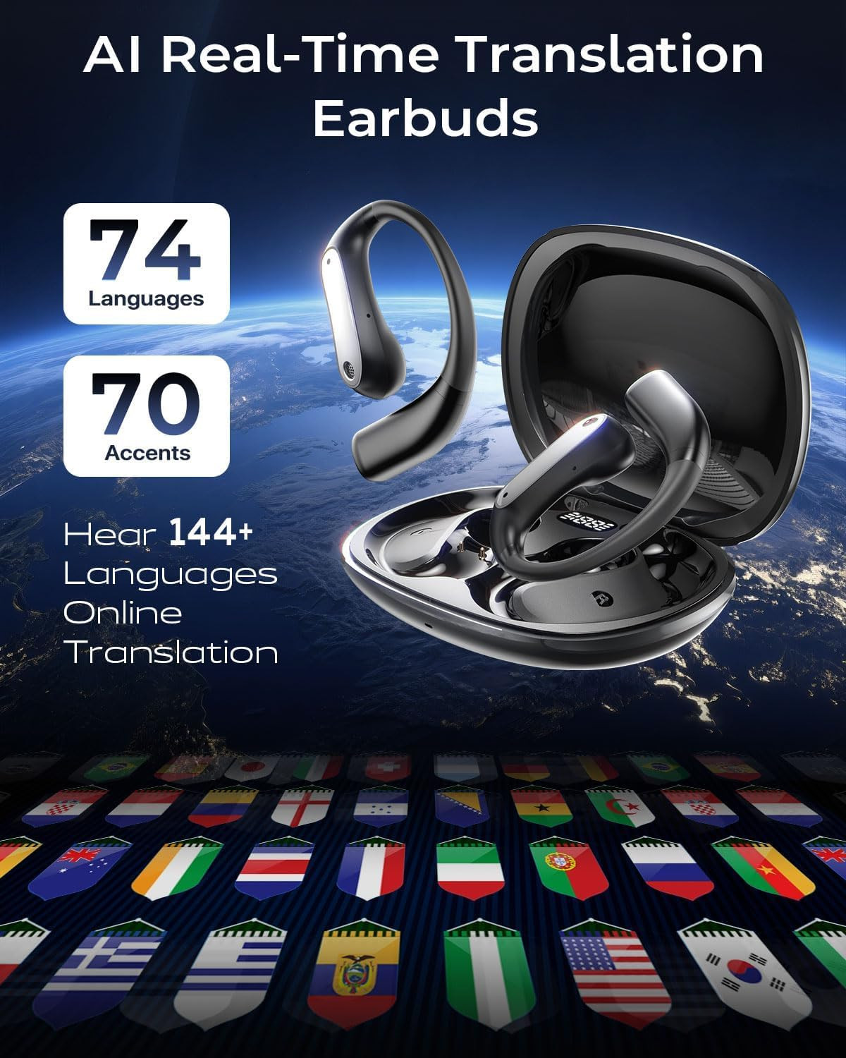 AI Translation Earbuds Real Time, 3-In-1 Bluetooth 5.4 OWS Translator Earbuds