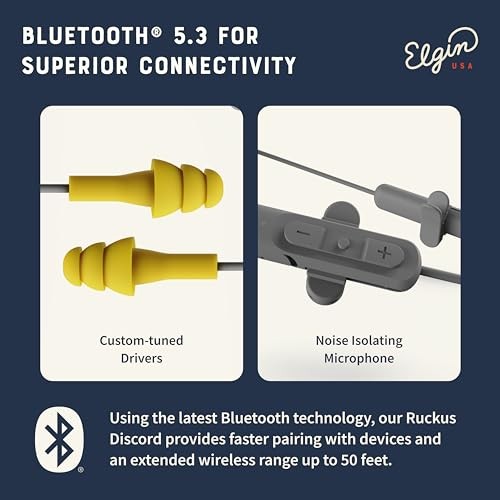 Ruckus Wireless Bluetooth Earplug Headphones, 25 dB NRR, Noise Gravel Gray
