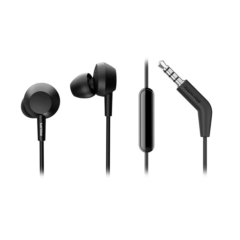 Philips TAE4105 Wired In-Ear Headphones with Microphone for Phone Earbuds, Black