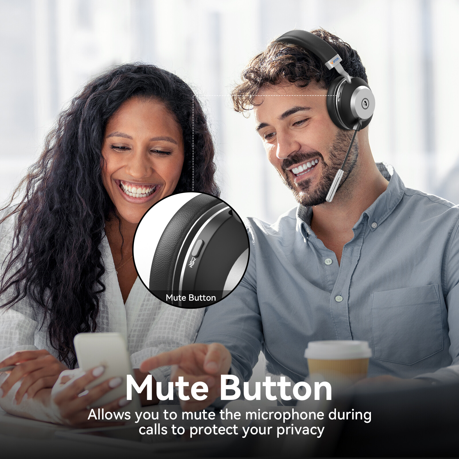 Wantek Wireless Headset with Mic USB Dongle Bluetooth Headphone for Home/Office