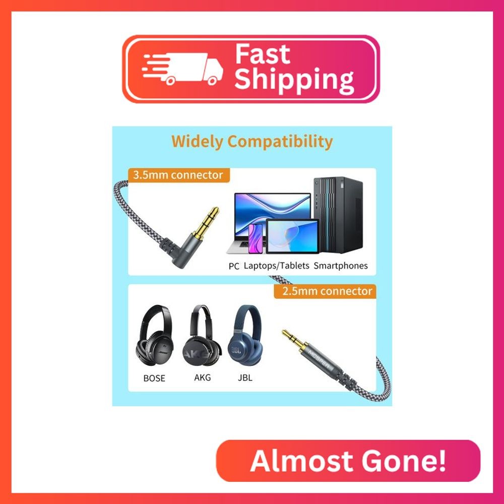 3.5mm to 2.5mm Aux Audio Cable (6.6FT), 90 Degree Right Cord Compatible with Bos