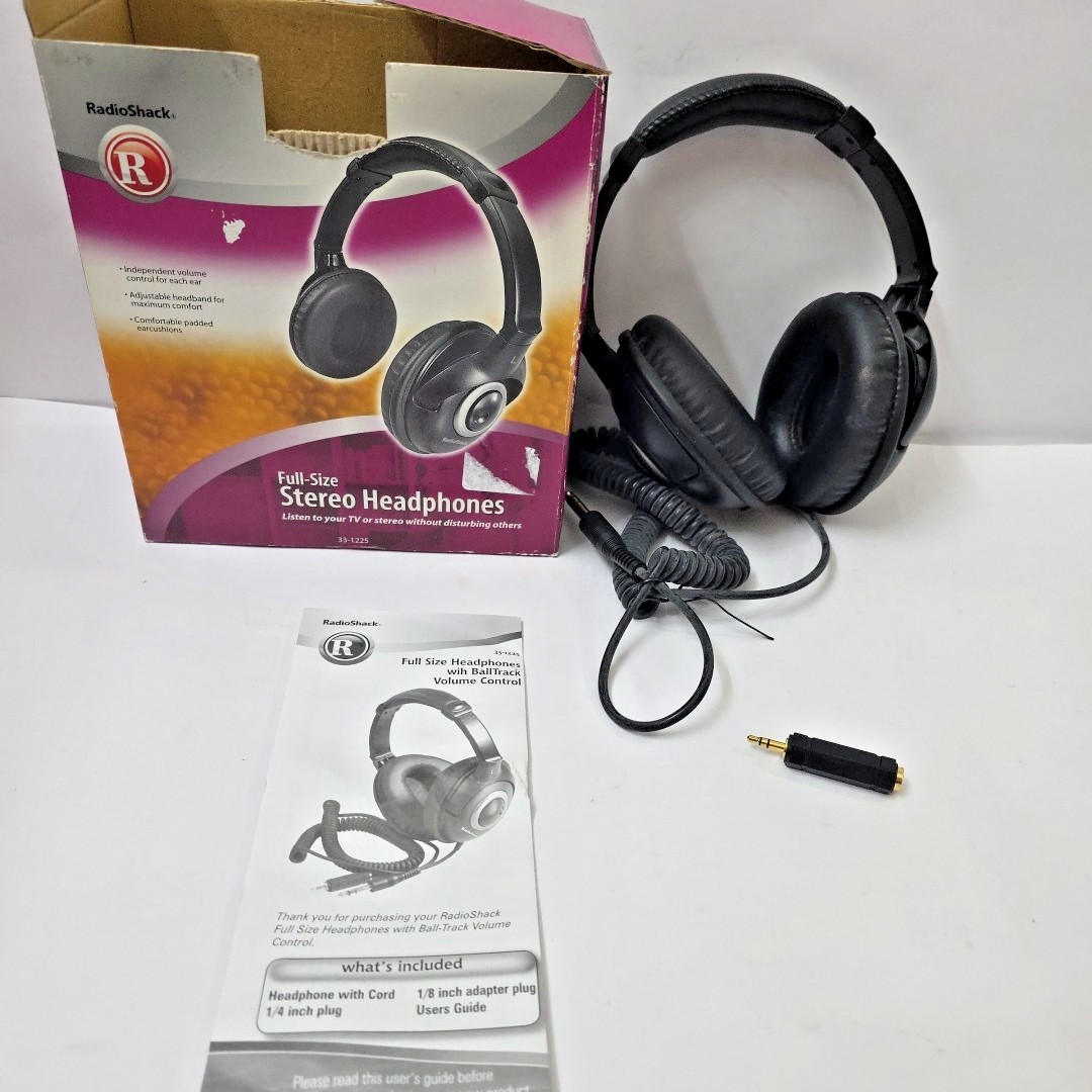 RadioShack 33-1225 Full Size Stereo Headphones Ball-Track Volume Control w/ Box