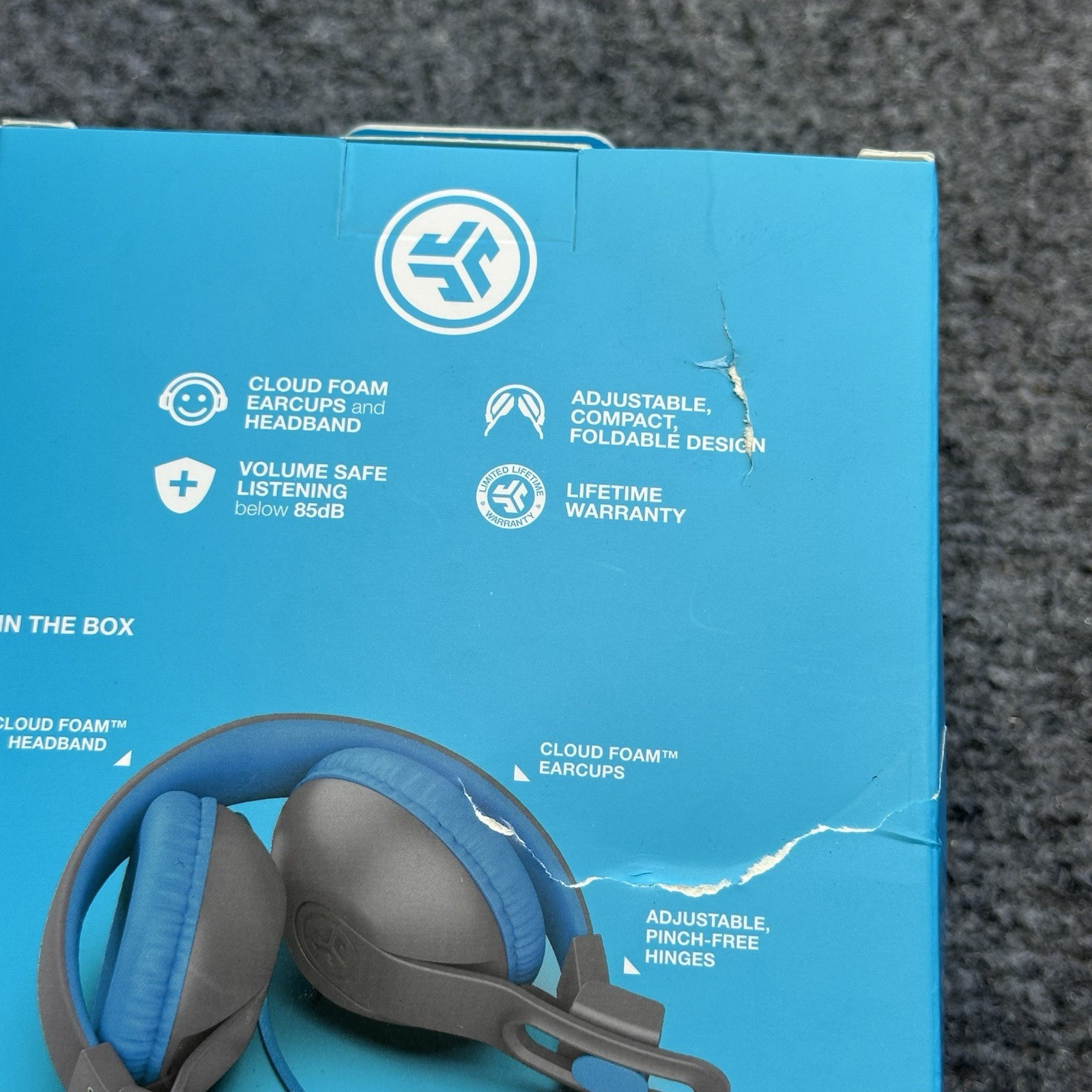 JBuddies Studio 2 Wired Kids Headphones – Gray/Blue – New! W/ Microphone 85dB 6+