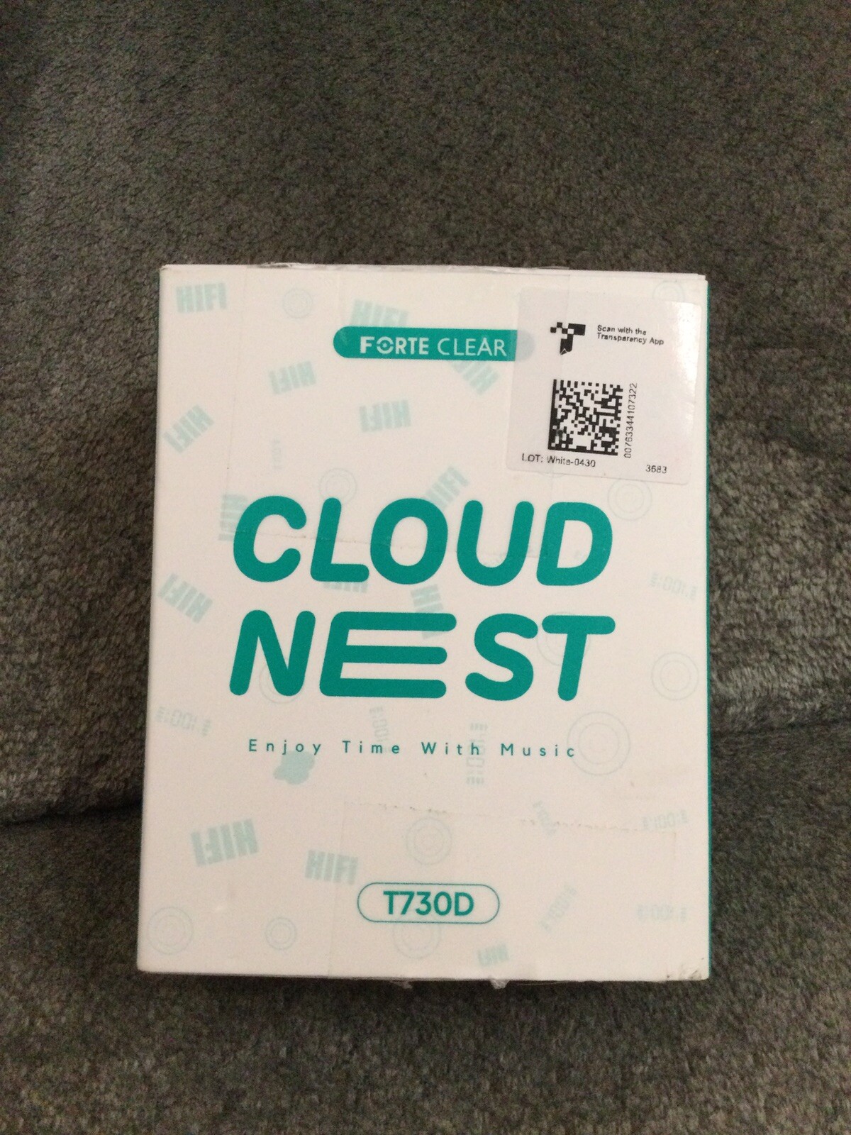 New Forte Clear T730D Cloud Nest Bluetooth Earbuds, Charging Case, White