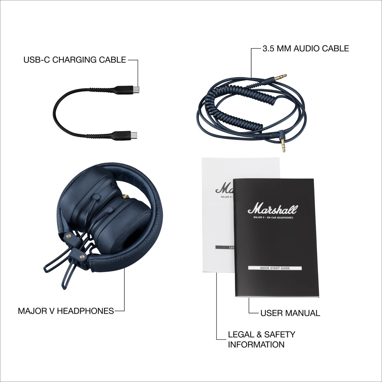 Marshall Major V On-Ear Wireless Bluetooth Headphones (Midnight Blue)
