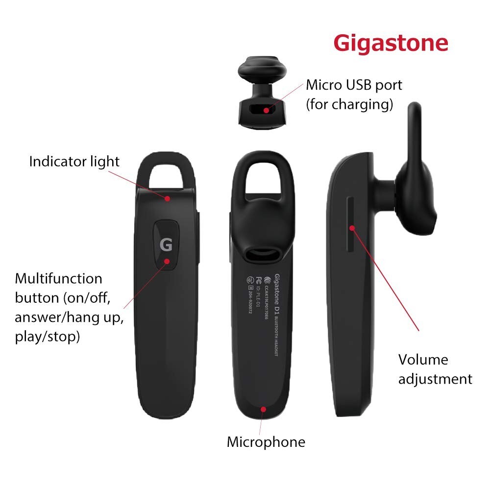 Gigastone Bluetooth Wireless 6-8 Hrs Driving Single Ear , Noise Canceling Mic