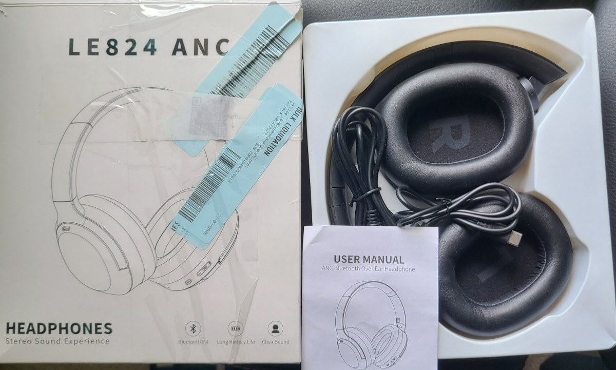 LE824 ANC Bluetooth Wireless Over Ear Headphones Noise Cancelling Open Box