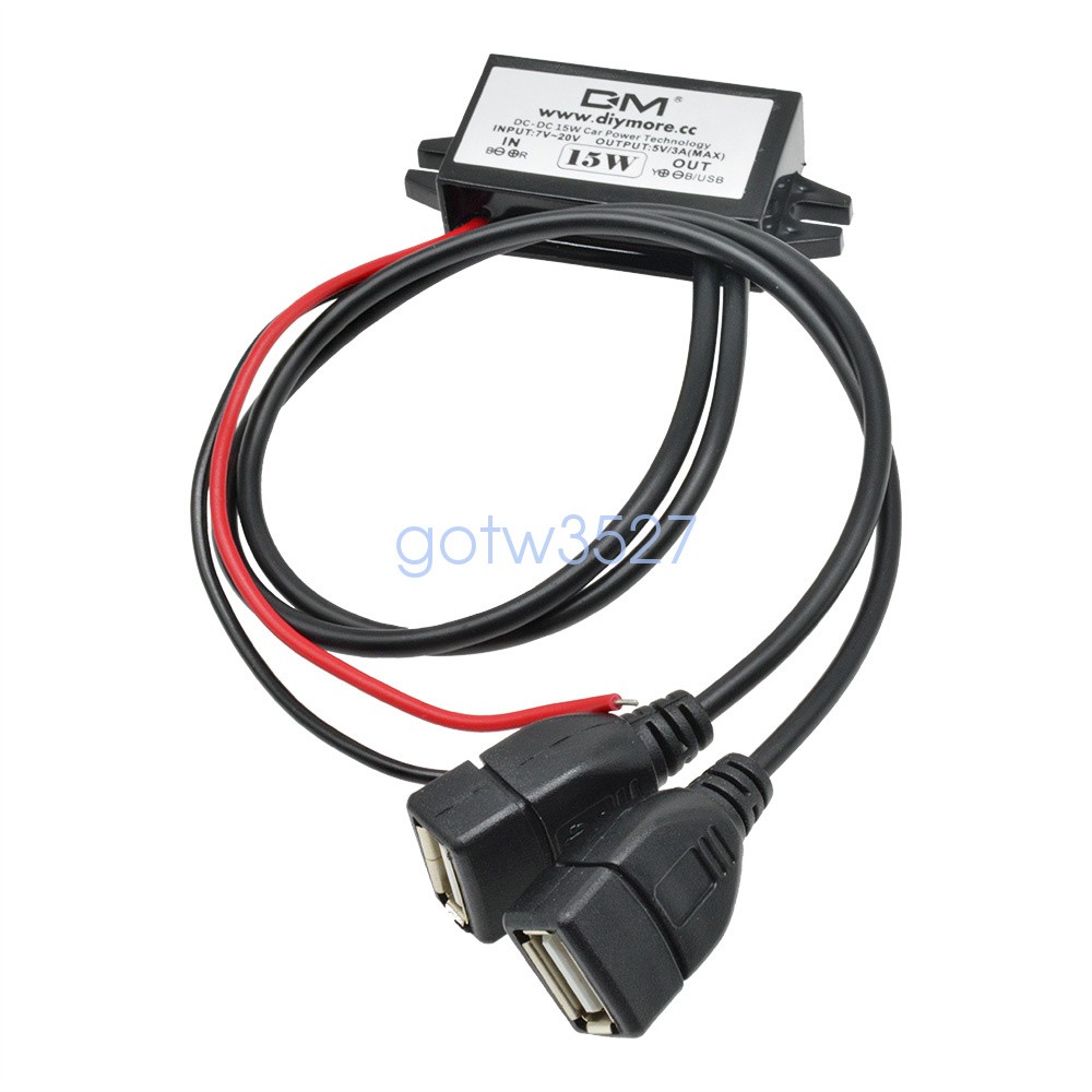 50PCS 12V to 5V Dual USB Power Adapter Converter Cable Connector