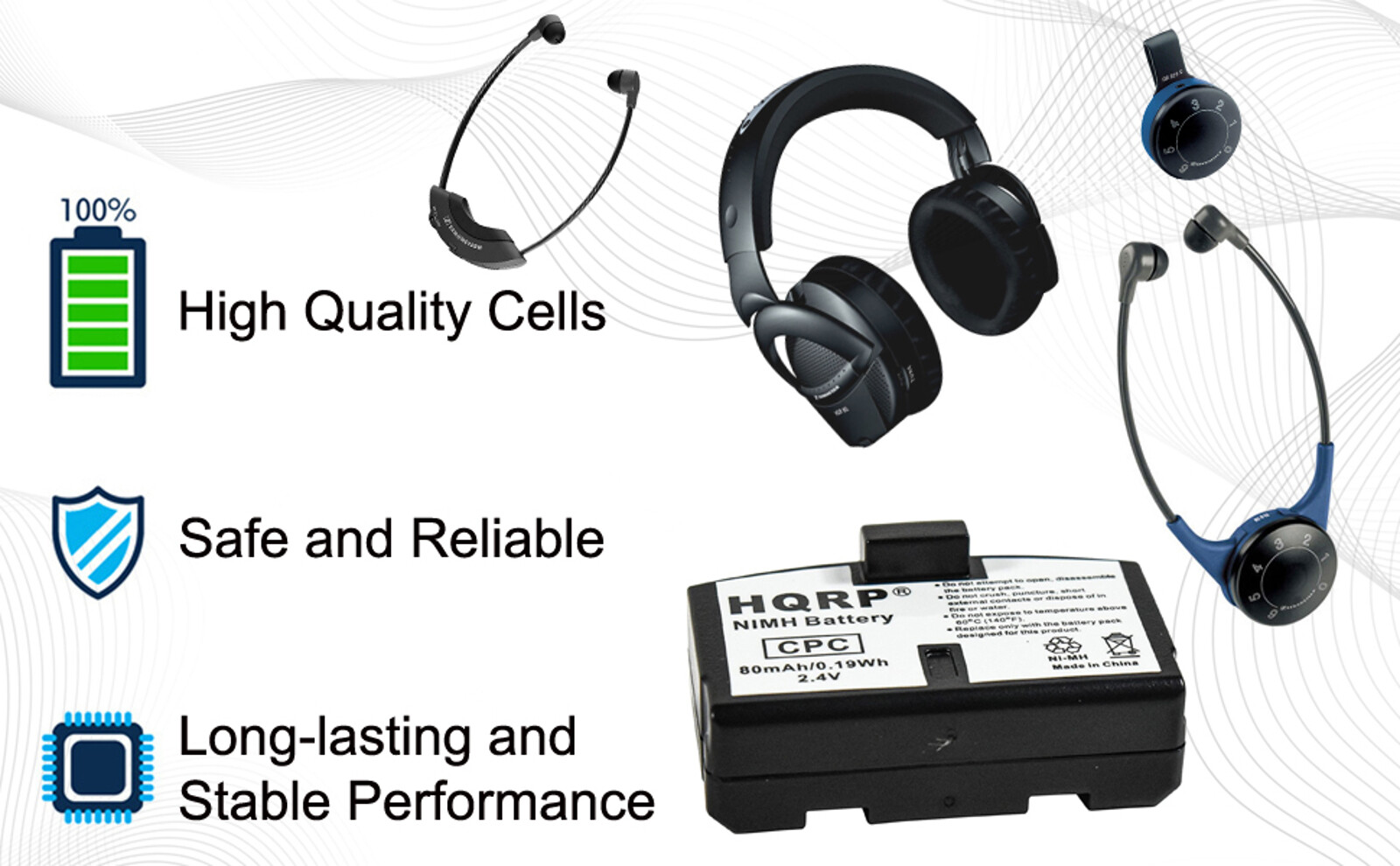 Battery for Sennheiser HD IS RI RR RS Set Series Headphones, BA150 BA151 BA152