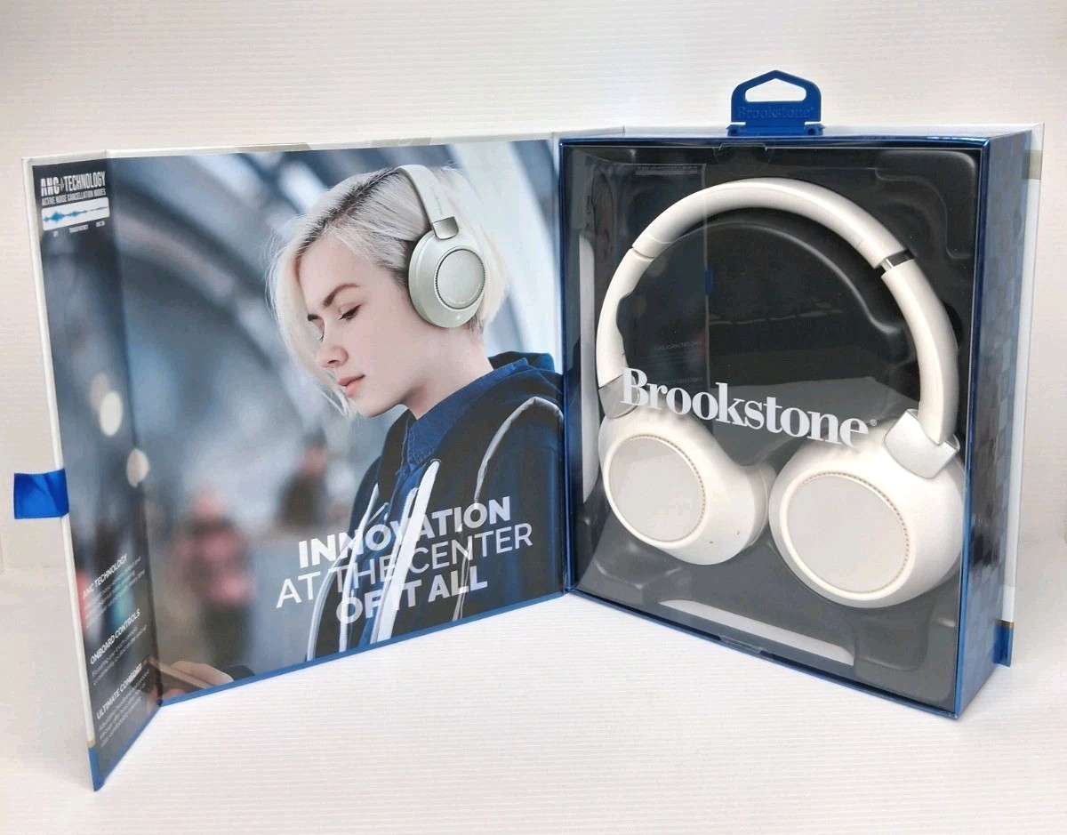 Brookstone Sonic Seclude Active Noise Canceling Wireless Headphones White NEW