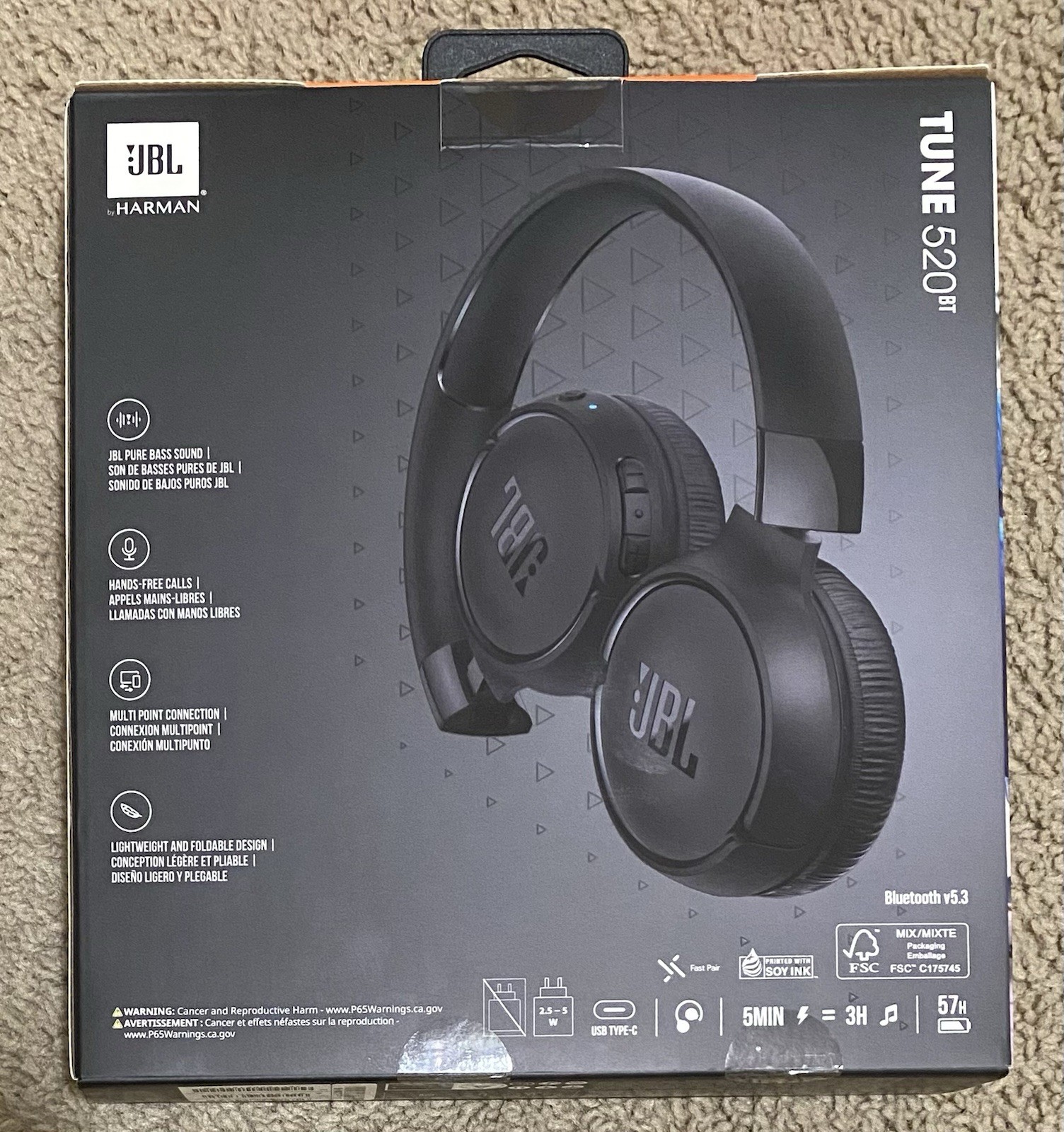 JBL T520BT Wireless Over-Ear Headphones – Black