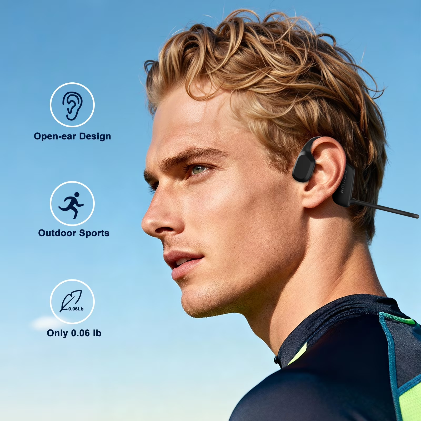 Open Ear Air Conduction Headphone, Wireless Bluetooth Earbuds 8H Playtimes Sport