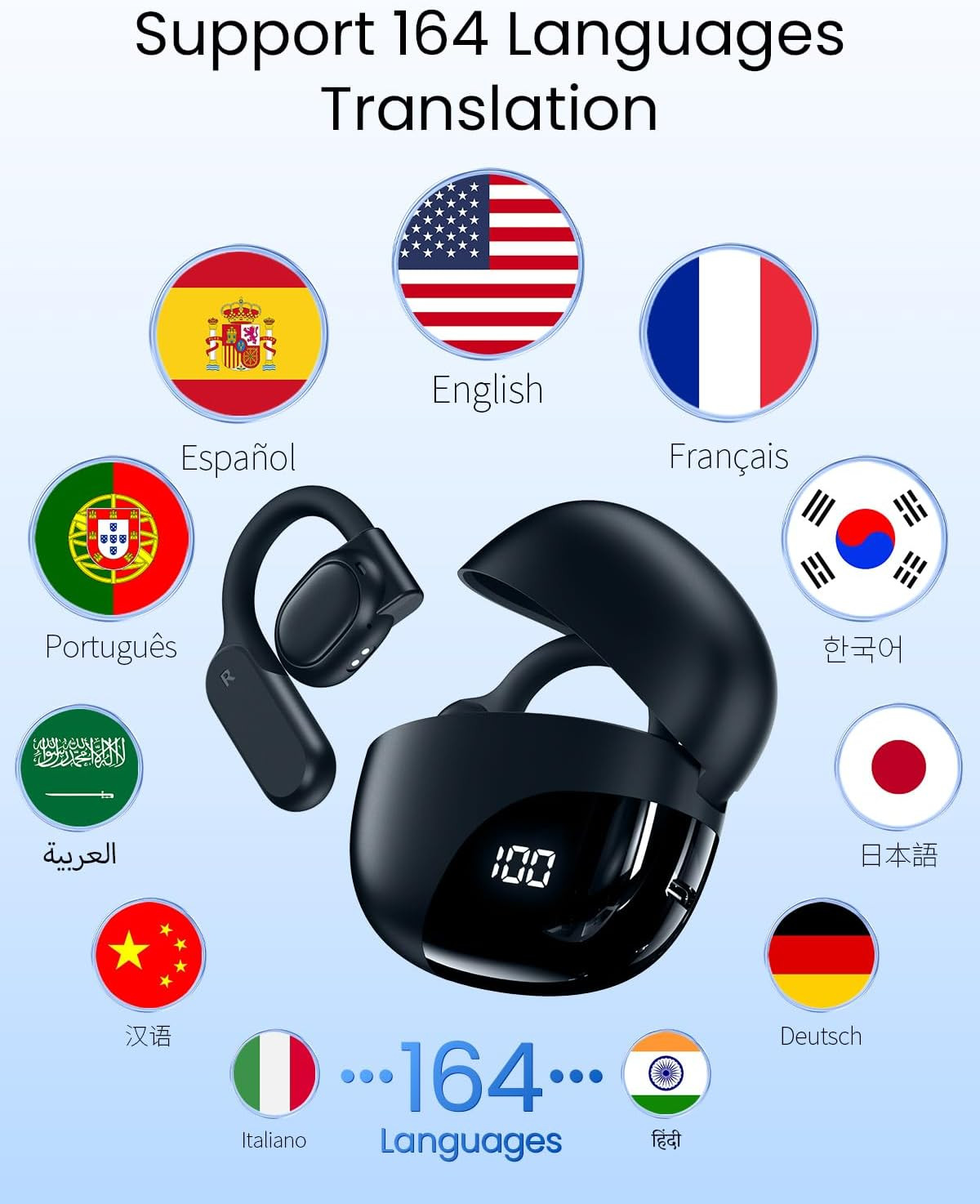 AI Translation Earbuds Real Time 164 Languages 80H Playtime Translator Ear Buds