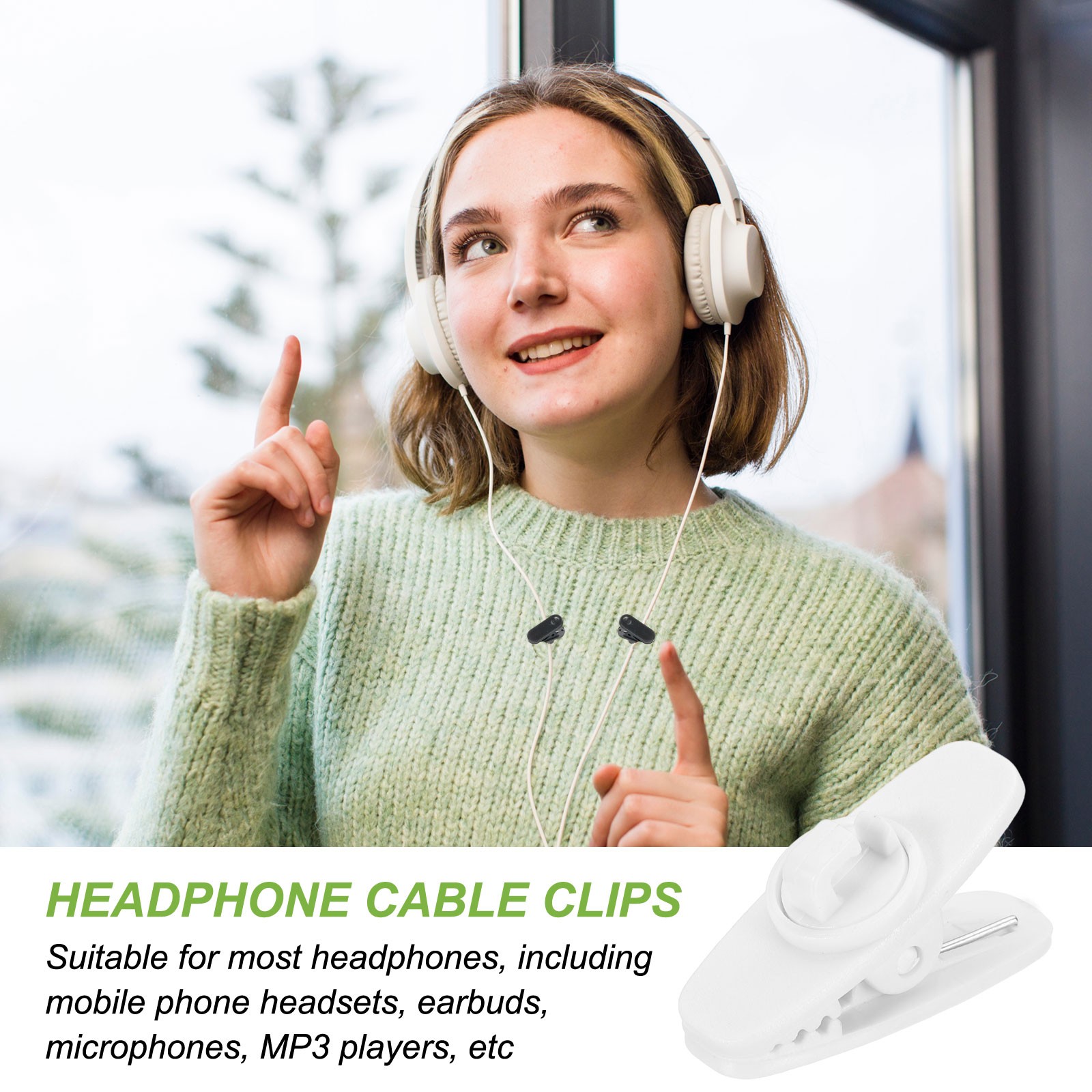 10 Pcs 360 Degree Rotate Headphone Wire Clip 1.18″x0.47″x0.59″ White