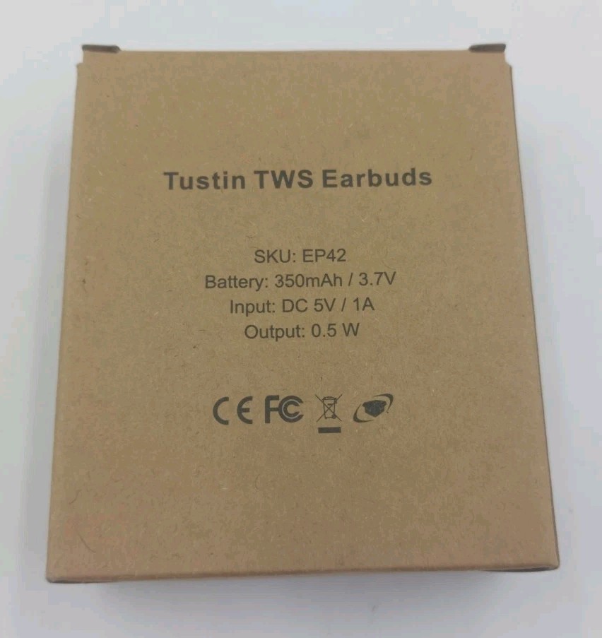 New Tustin TWS Bluetooth wireless Earbuds. EP42. 350mAh/3.7V. DC5V/1A 0.5W White
