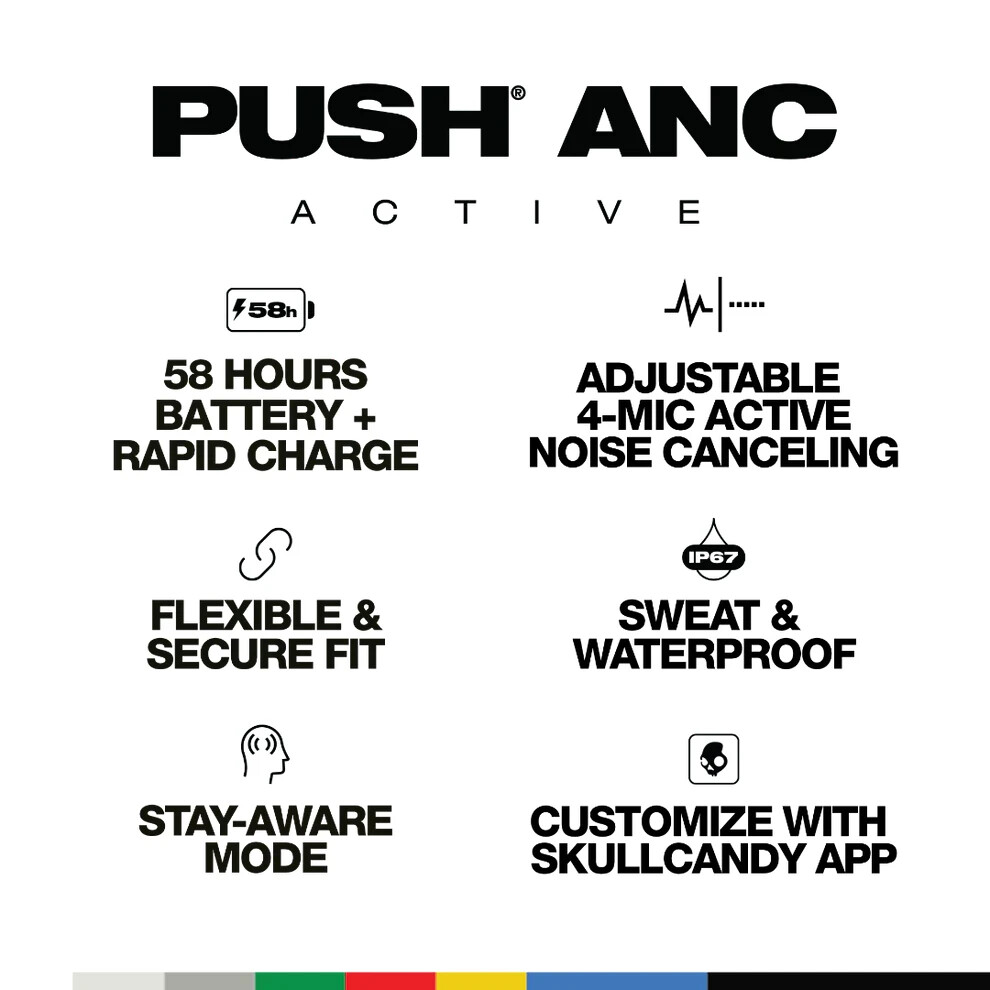 Skullcandy Push ANC Wireless Earbuds – Black/Orange (Certified Refurbished)
