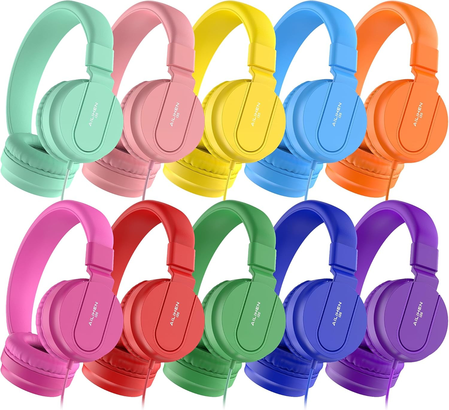 Classroom Headphones Bulk 10 Pack – Kids Headphones for School K-12 Student, 93D