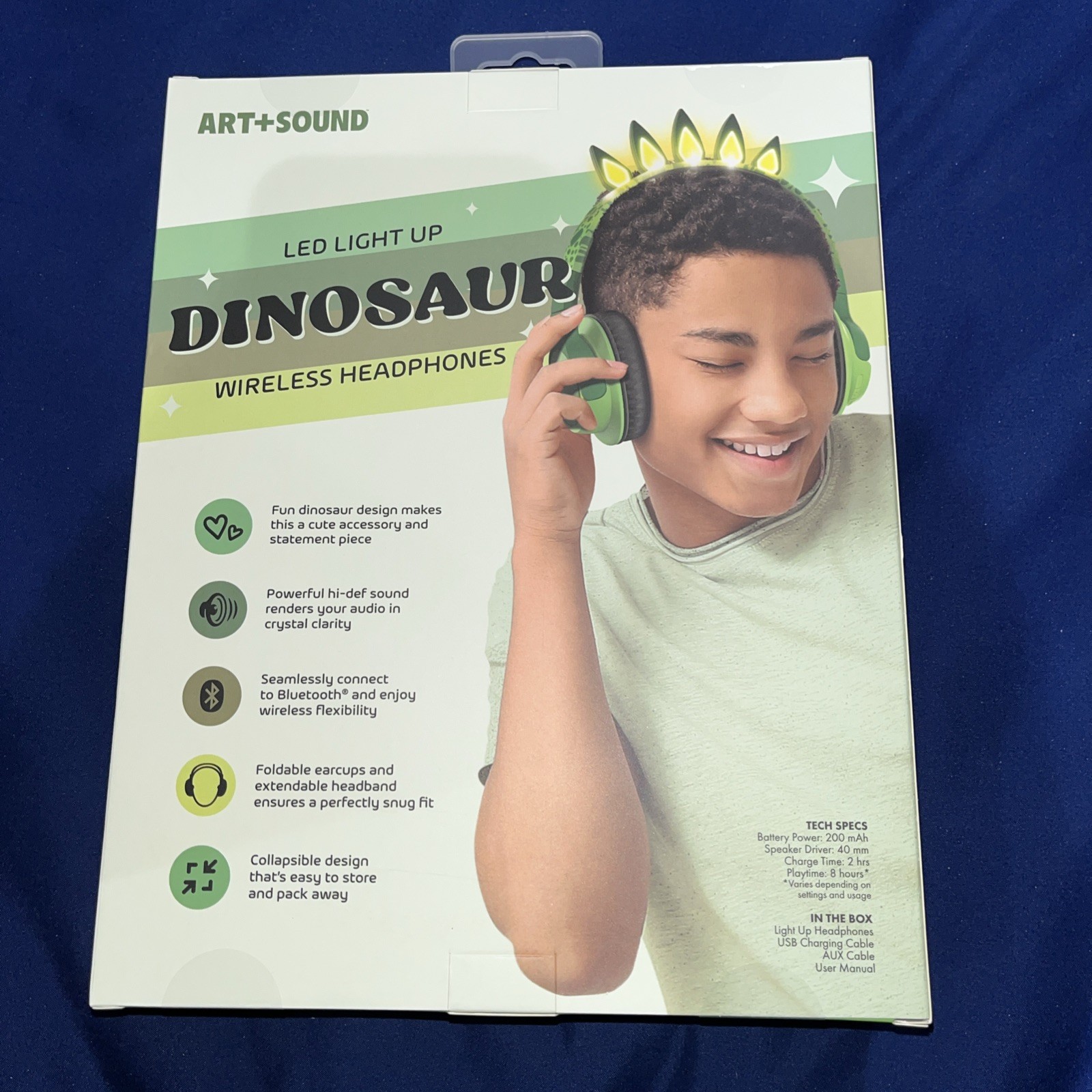 Lot of 6 – Art + Sound LED Light Up Dinosaur Wireless Headphones – New