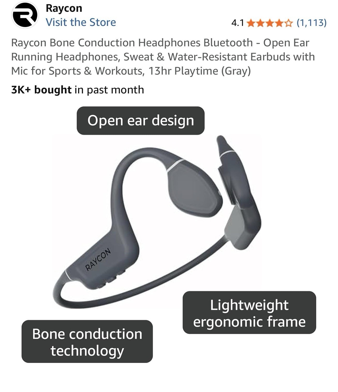 Raycon Bone Conduction Headphones Bluetooth Open Ear Running Headphones