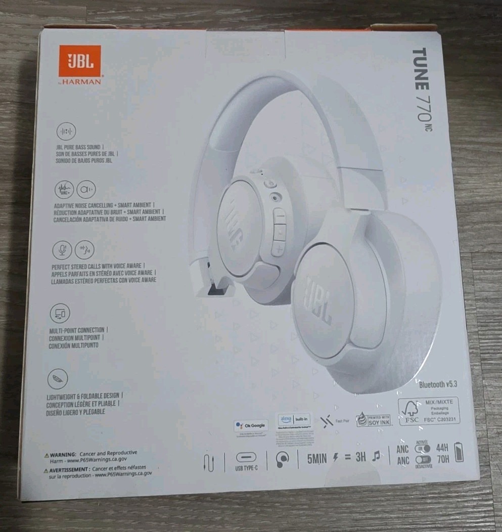 JBL Tune 770NC Adaptive Noise Cancelling Wireless Over-Ear Headphones White NEW