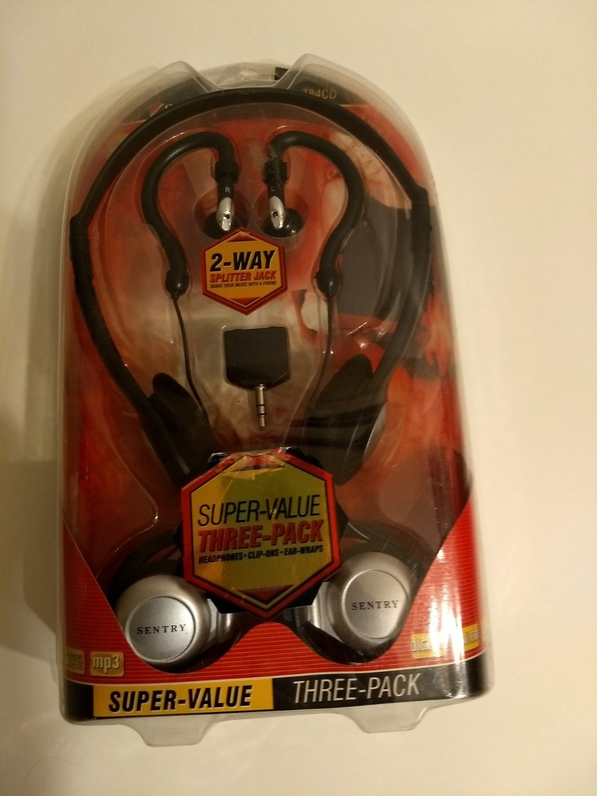 Sentry 784CD Headphones with Splitter Plug, Pack of 3 Styles Standard Packaging.