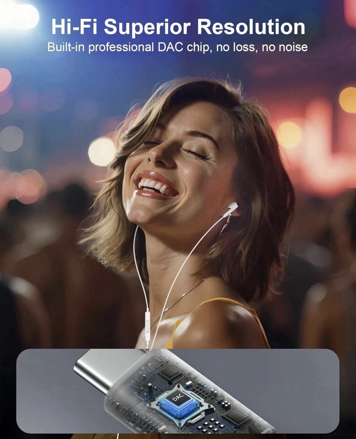 USB-C Wired In-Ear Earbuds White, Built-In Mic & In-Line Control, 10mm