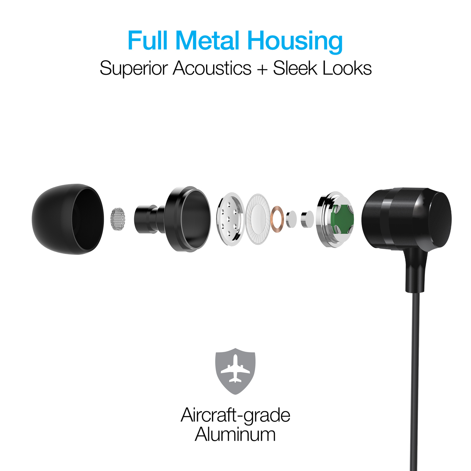 Naztech USB-C Metal Earphones for Hands-Free Music and Calls with High-Fi Audio