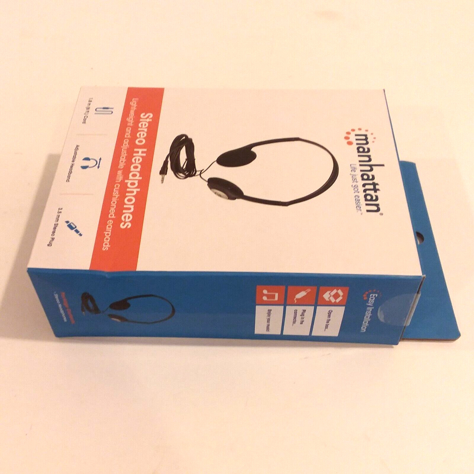 Manhattan 177481 Lightweight Stereo Headphones Black, 3.5mm Jack, 6.0′ Cable NEW