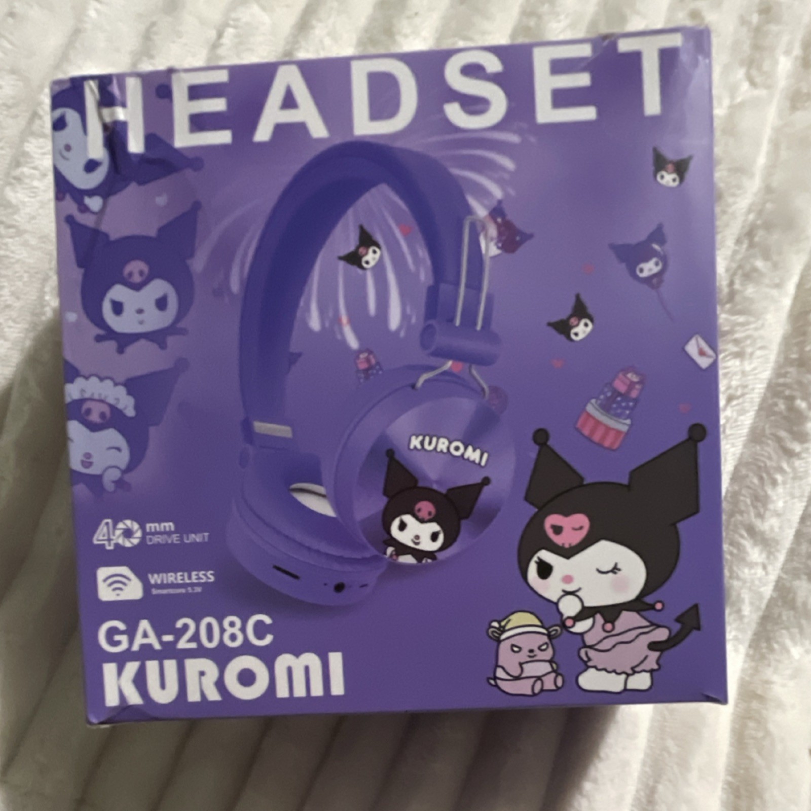 Kuromi GA-208C Bluetooth Wireless Headphones 40mm Driver Black Pink Purple