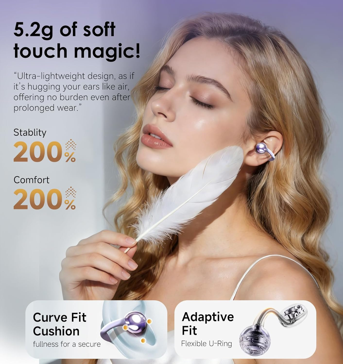 King Lucky Clip-On Earbuds Gen 3, Open-Ear Wireless Bluetooth 6.0 Headphones