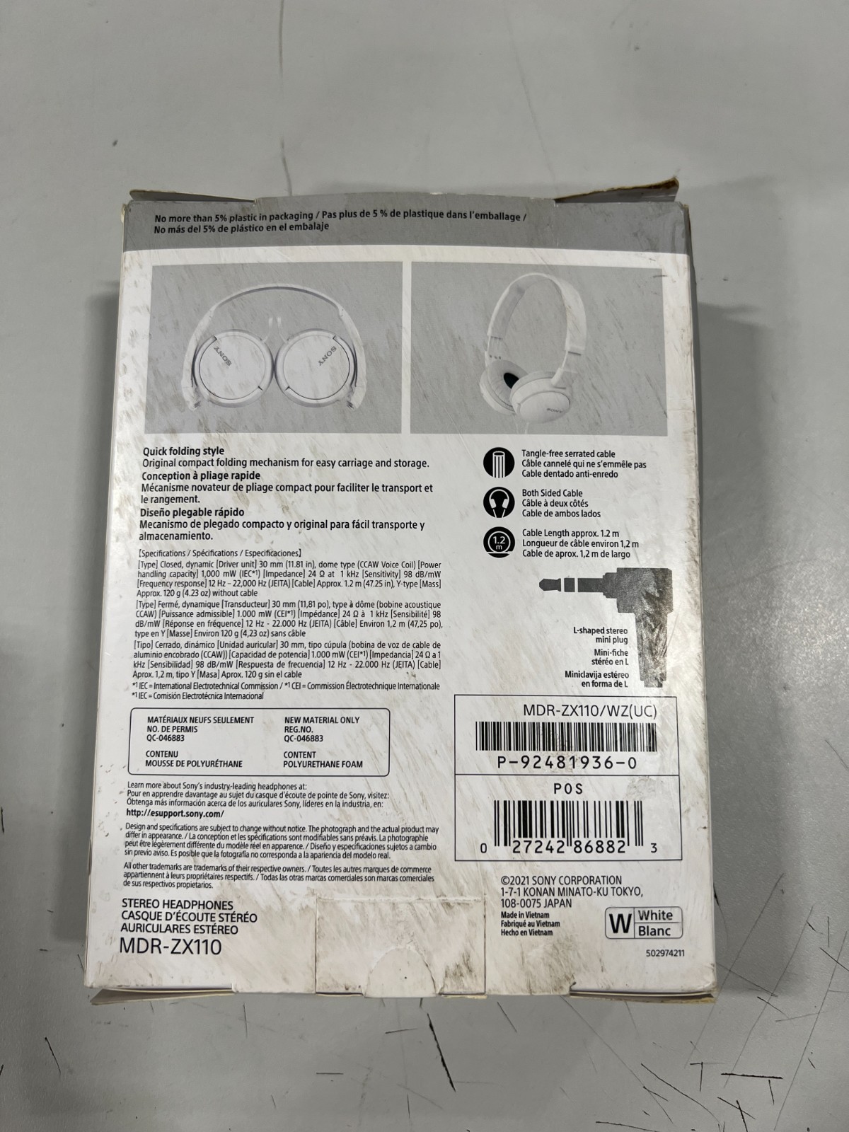 Sony MDR-ZX110 Ear-Pad (On the Ear) Headband Headphones – White