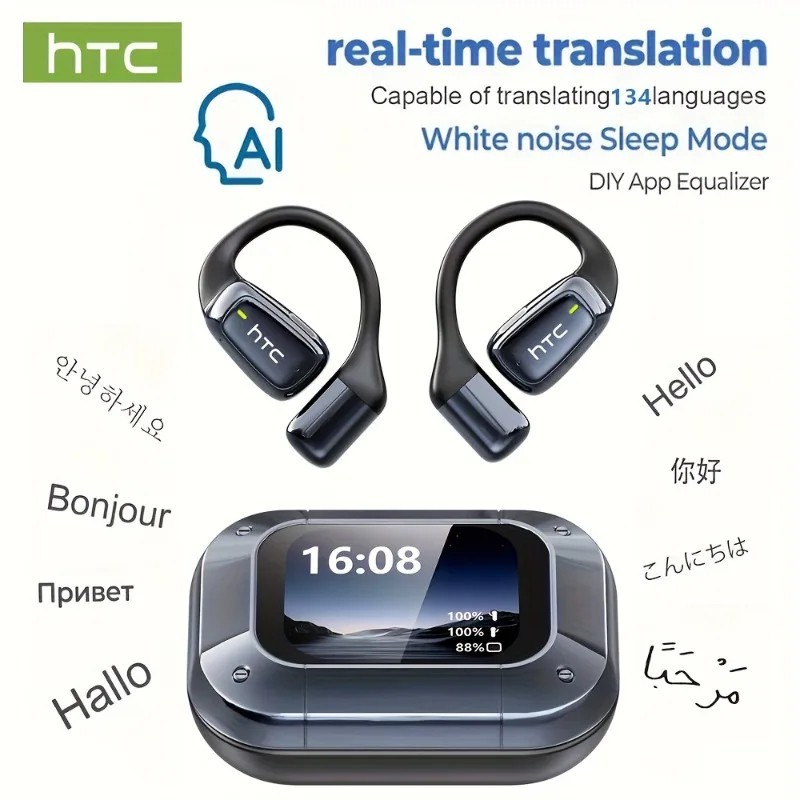 HTC NE25 AI Translator Wireless Earbuds – Bluetooth 5.3 Touch Screen Headphones