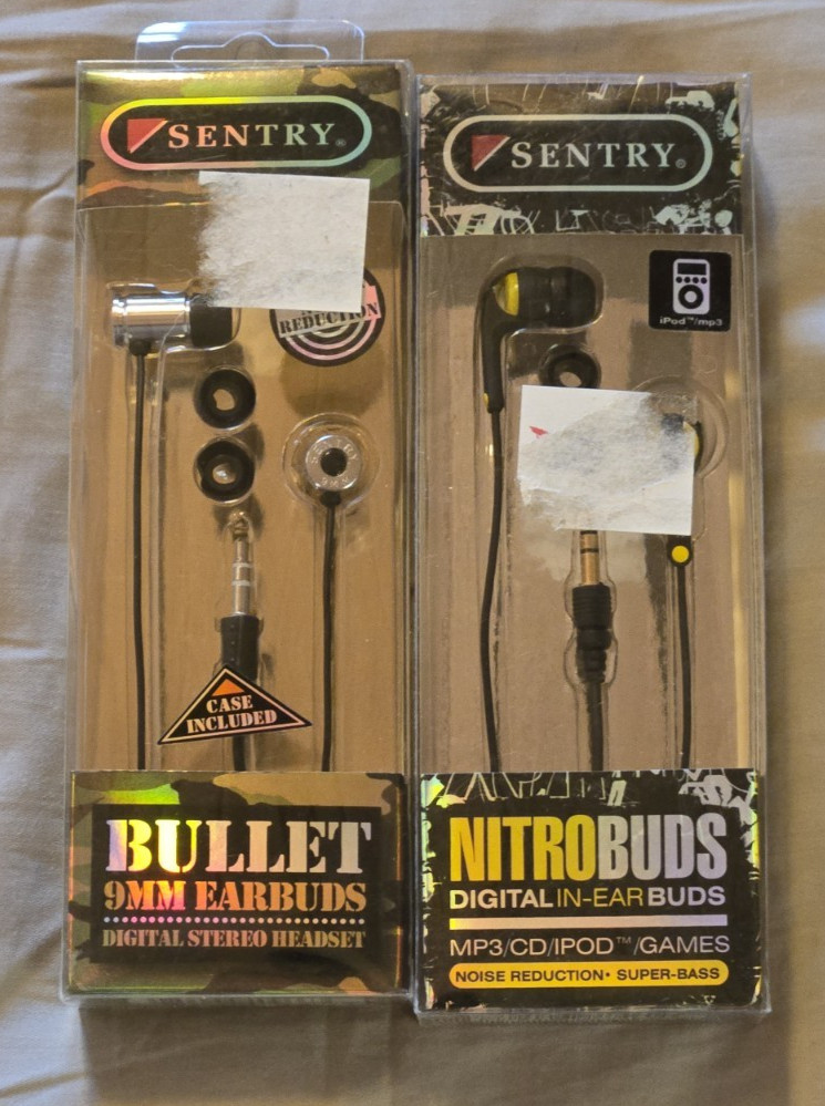 2 Sets of Sentry Earbuds, Bullet 9mm and Black/Yellow Sentry Earbuds