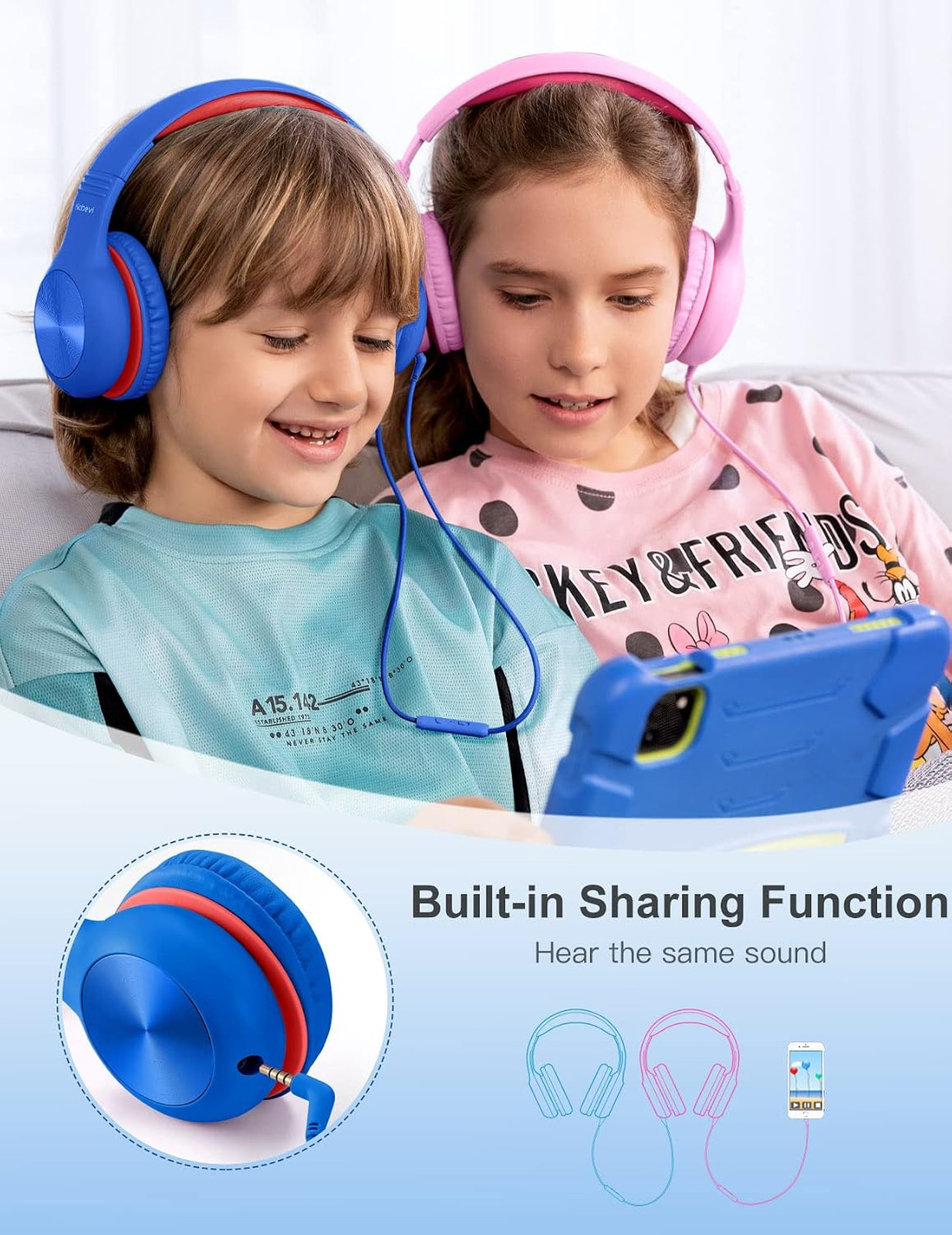 Kids Headphones with Microphone for School, 85dB Safe Volume Limit, Sharing
