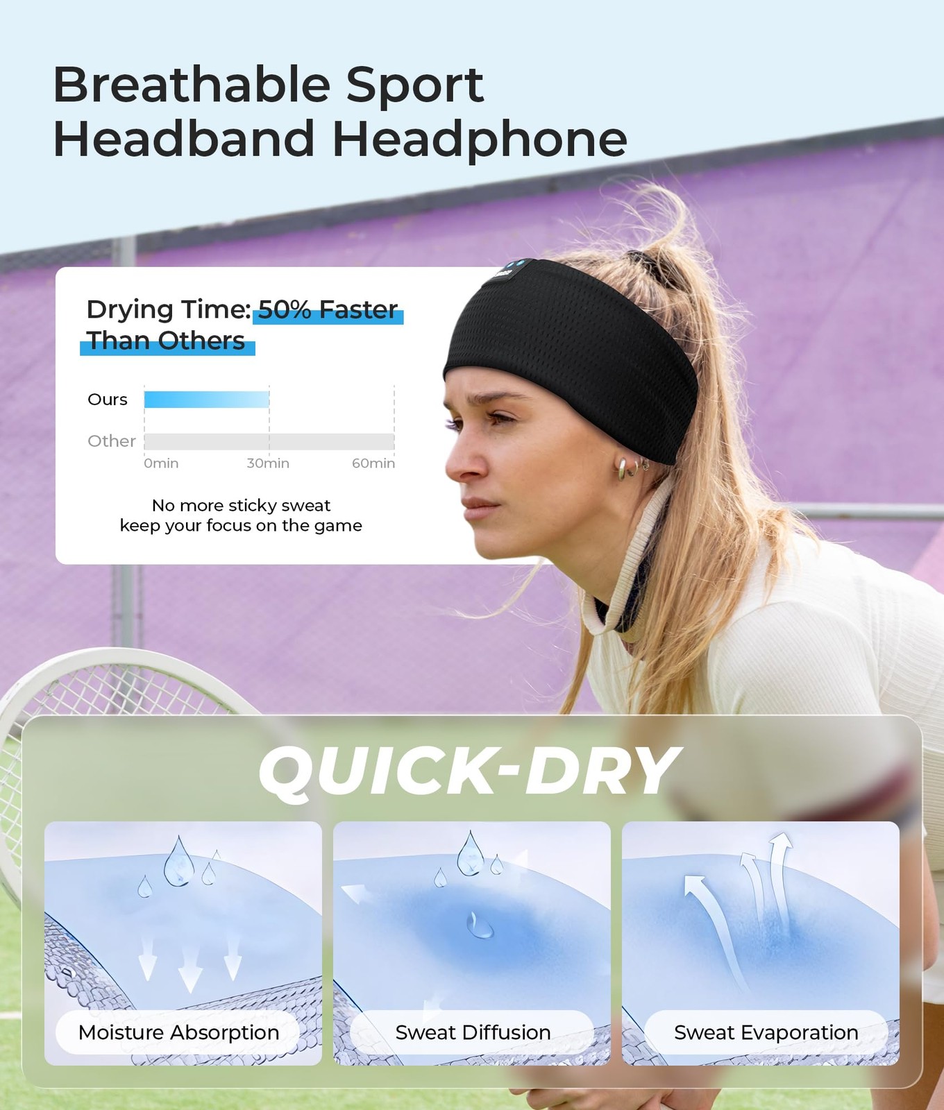 Mesh Black Bluetooth 5.4 Sleep Headphones Wireless Headband Sports Gadgets