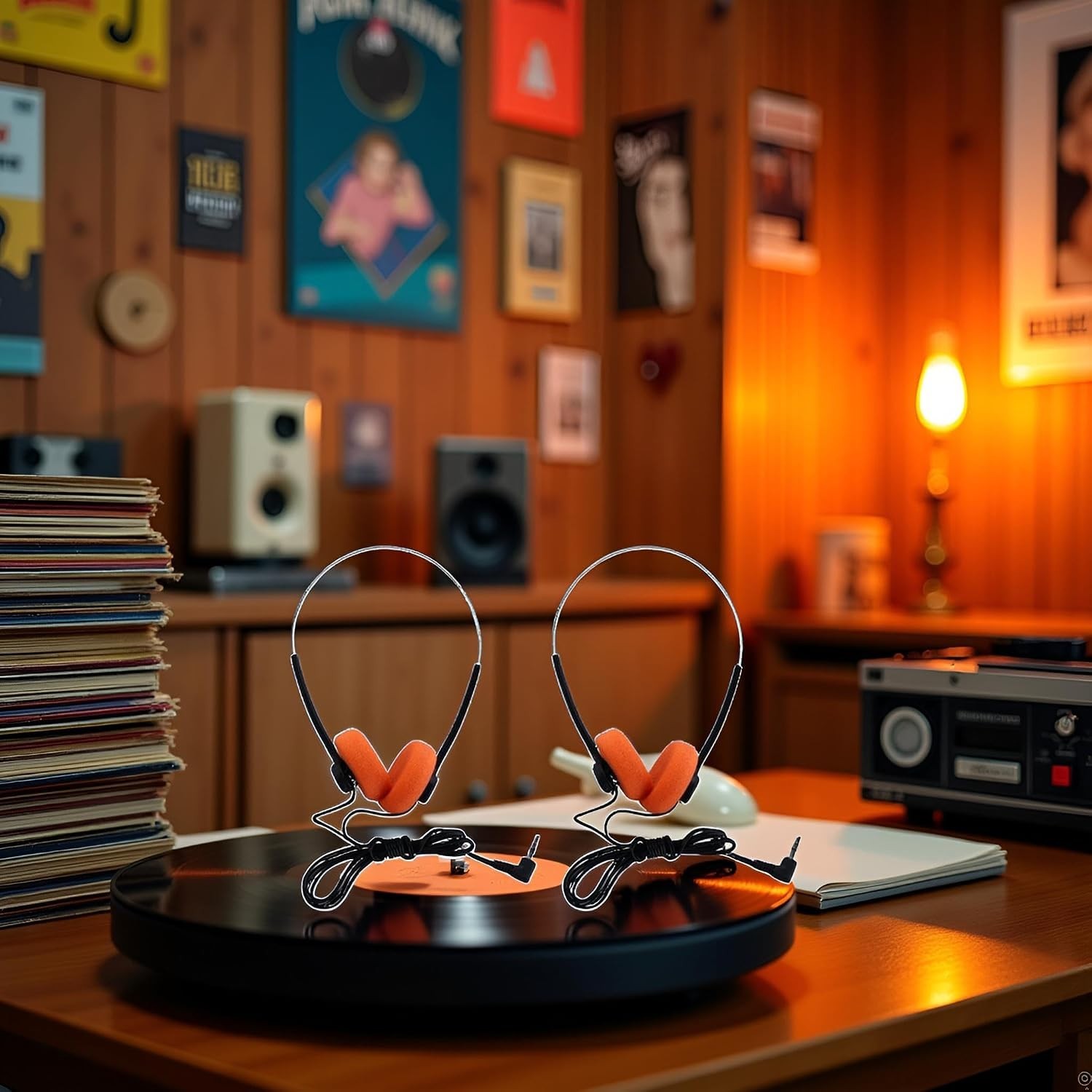 2Pcs Orange Retro On-Ear Headphones,Wired Stereo Headphones, Walkman Headphone