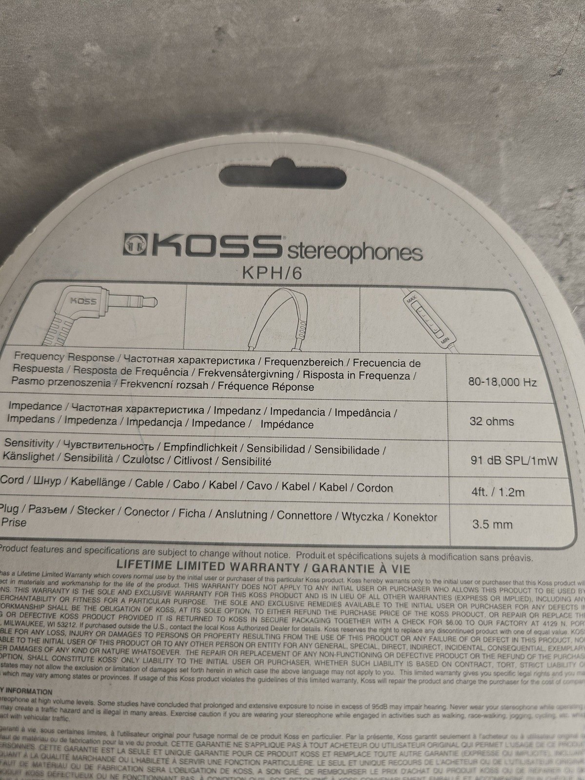 Koss KPH6 Portable Headphones Wired Silver Sealed