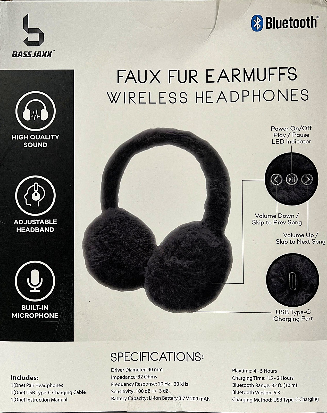 Lot of 2 Bass Jaxx Pink Cat Ears & Black Faux Fur Bluetooth Earmuffs Headphones