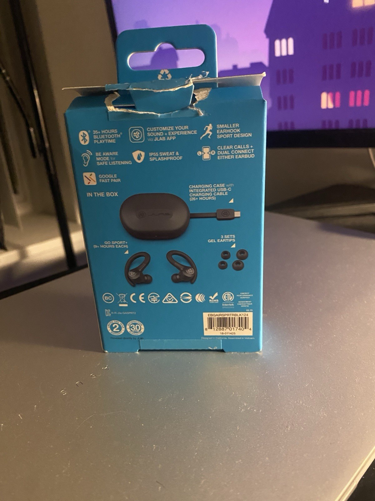 JLab Go Sport+ True Wireless Bluetooth Earbuds IP55 Sweatproof Graphite