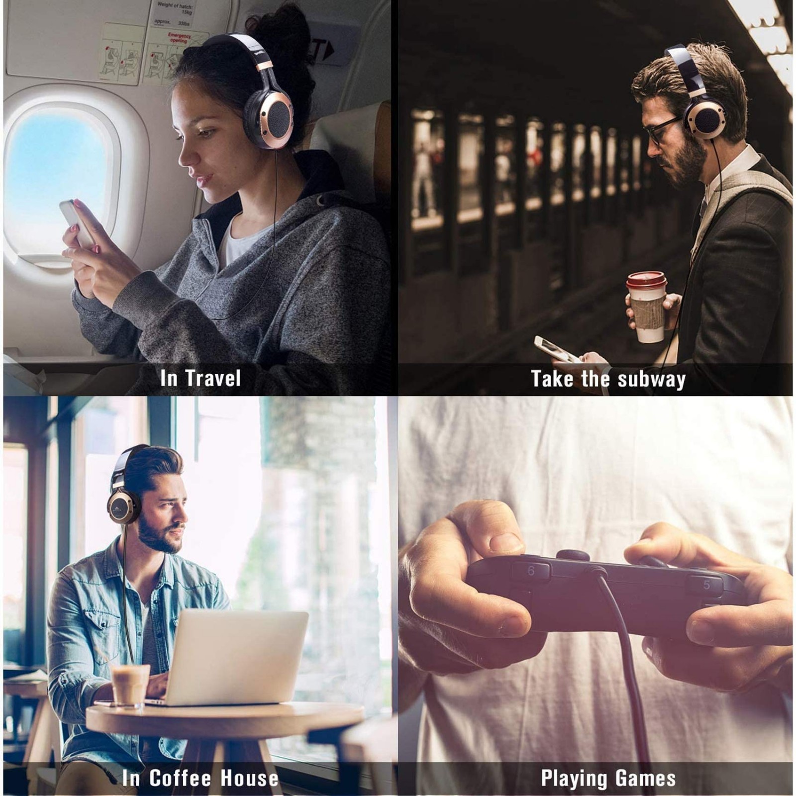 Active Noise Cancelling Headphones with Microphone, Travel-Friendly, Hi-Fi Deep